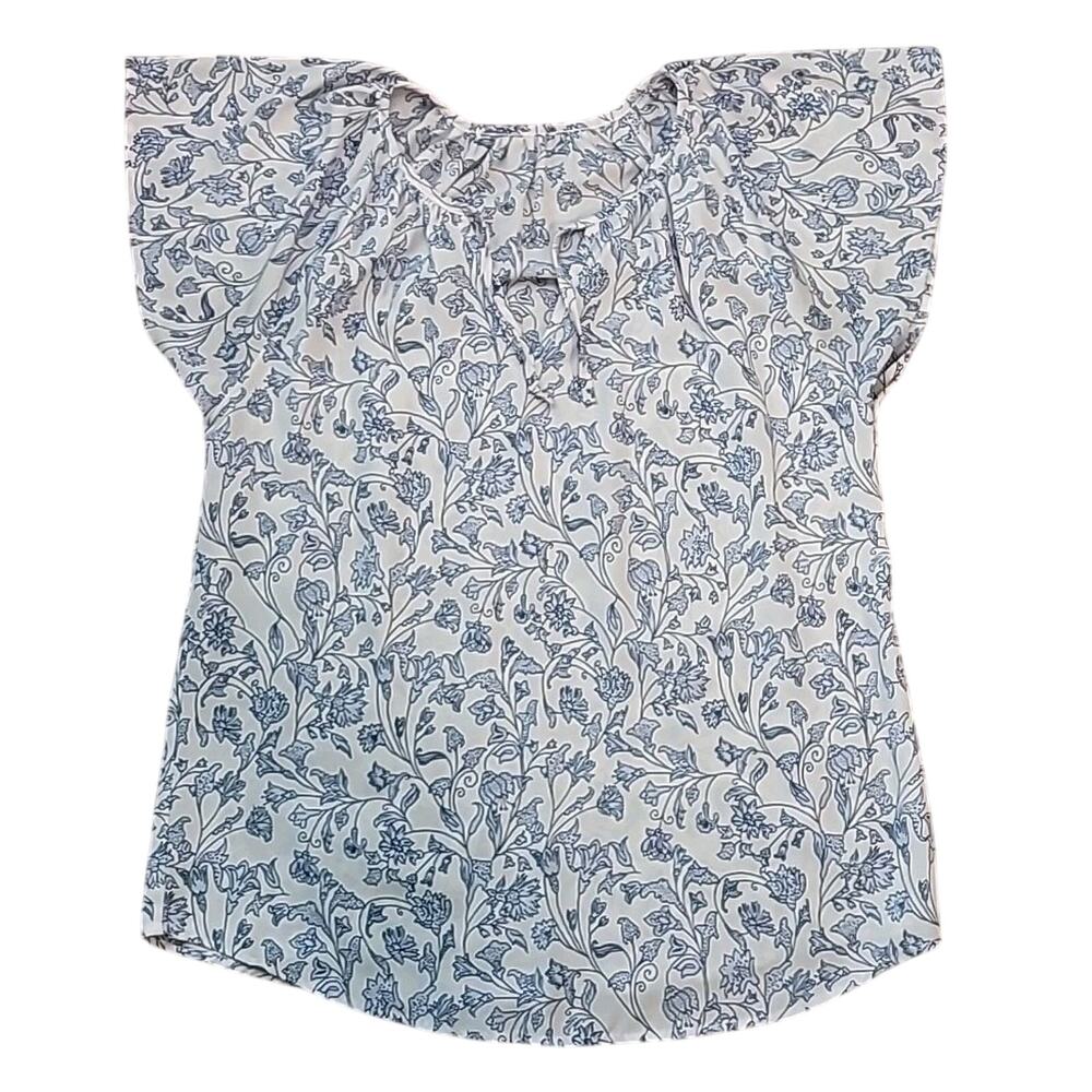 Blue Floral Flutter Sleeve Blouse Boho Festival M Romantic Fairycore Feminine